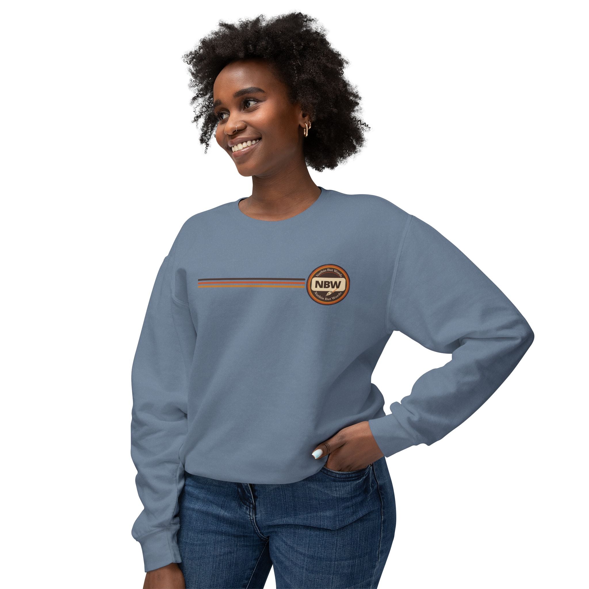 Crewneck Sweatshirt — Retro NBW Stripe Logo Lightweight Pullover