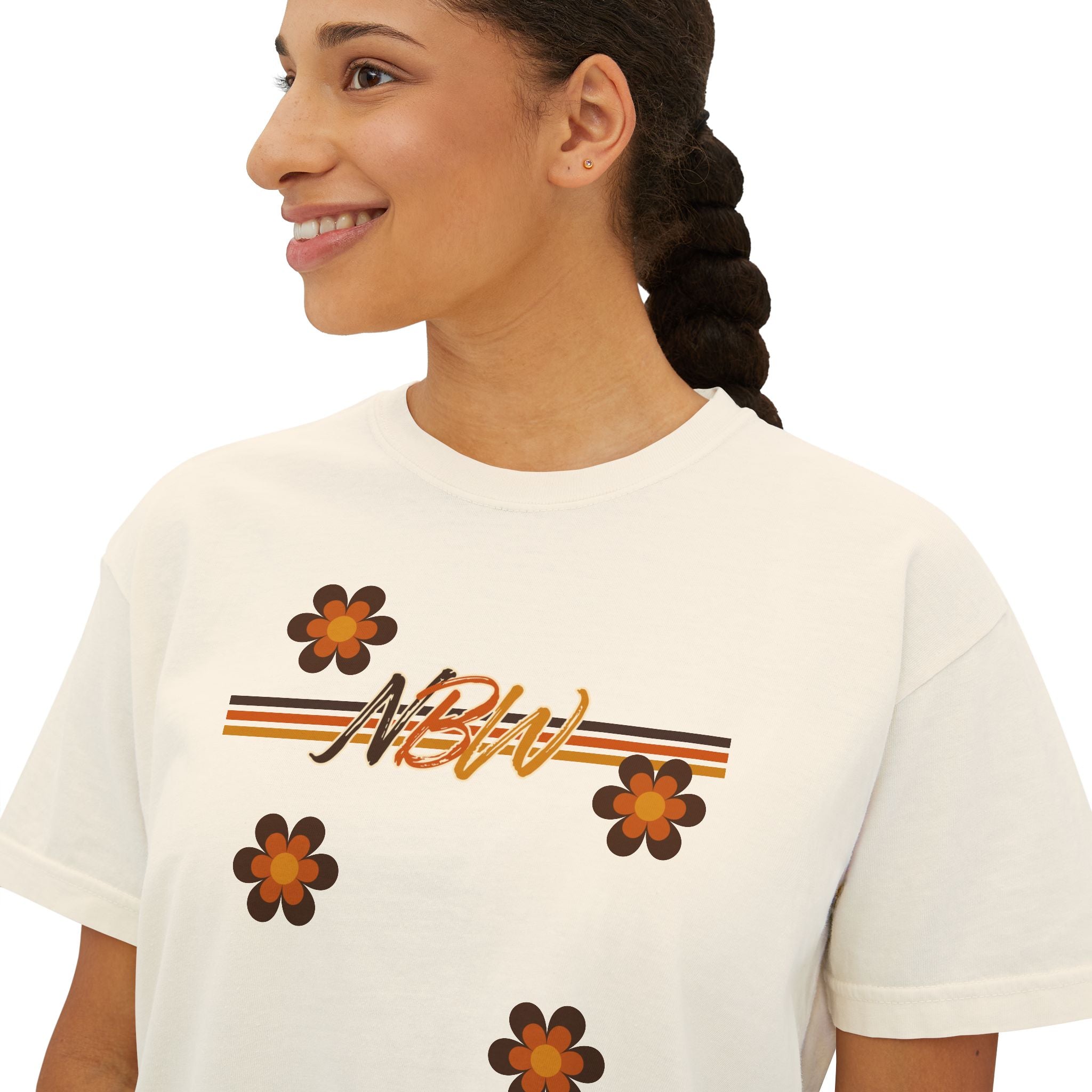 NBM Retro Floral 'New' Boxy Tee — 70s Daisy Graphic Women's Shirt
