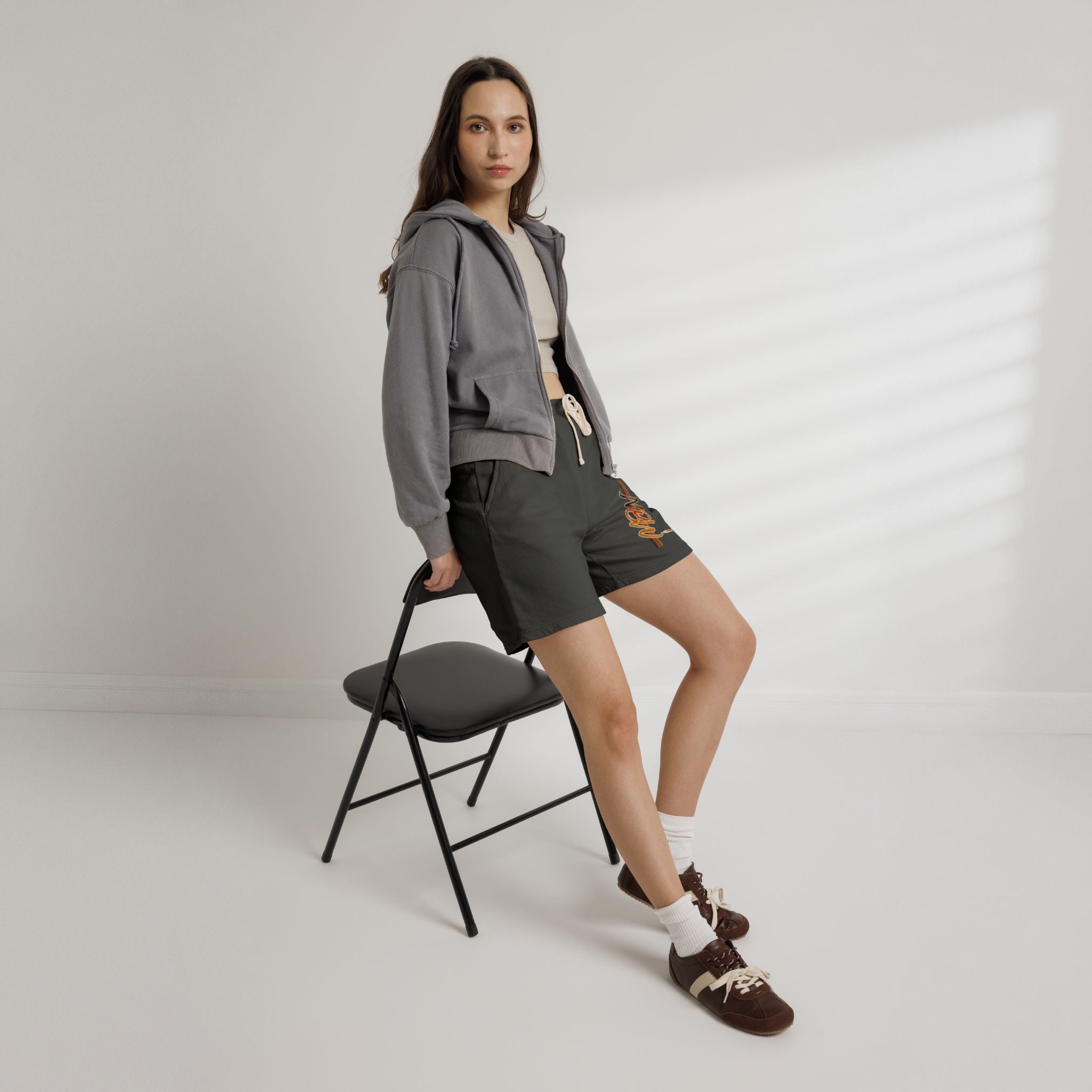 MBW Sweat Shorts — Retro Stripe 'Alone' Graphic Lightweight Fleece