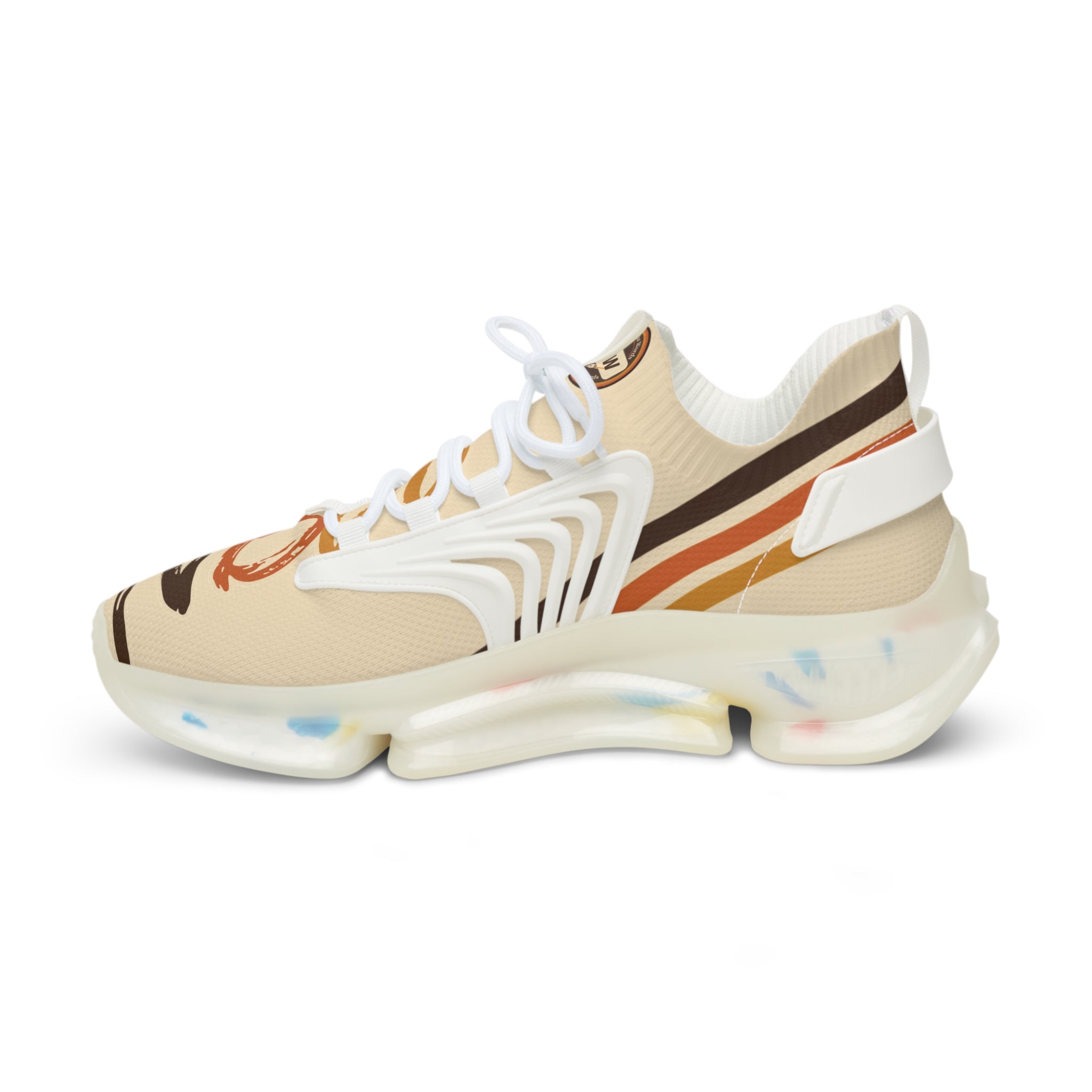 Mesh Running Sneakers — Lightweight Beige Graphic Athletic Shoes