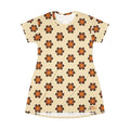 NBW Retro Baige Daisy T-Shirt Dress — 70s Floral AOP Print