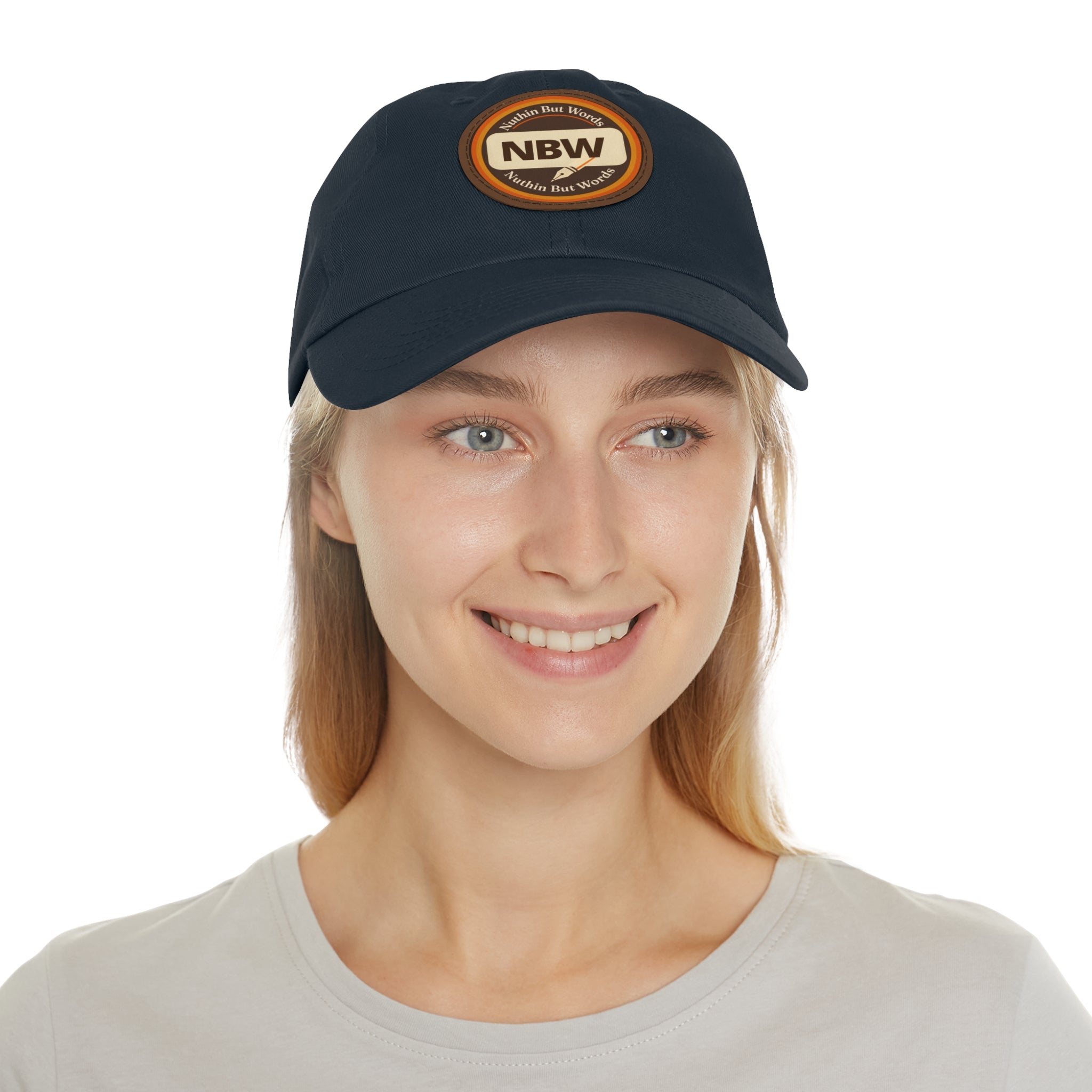 NBW Leather Patch Dad Hat — Vintage Round Logo Baseball Cap
