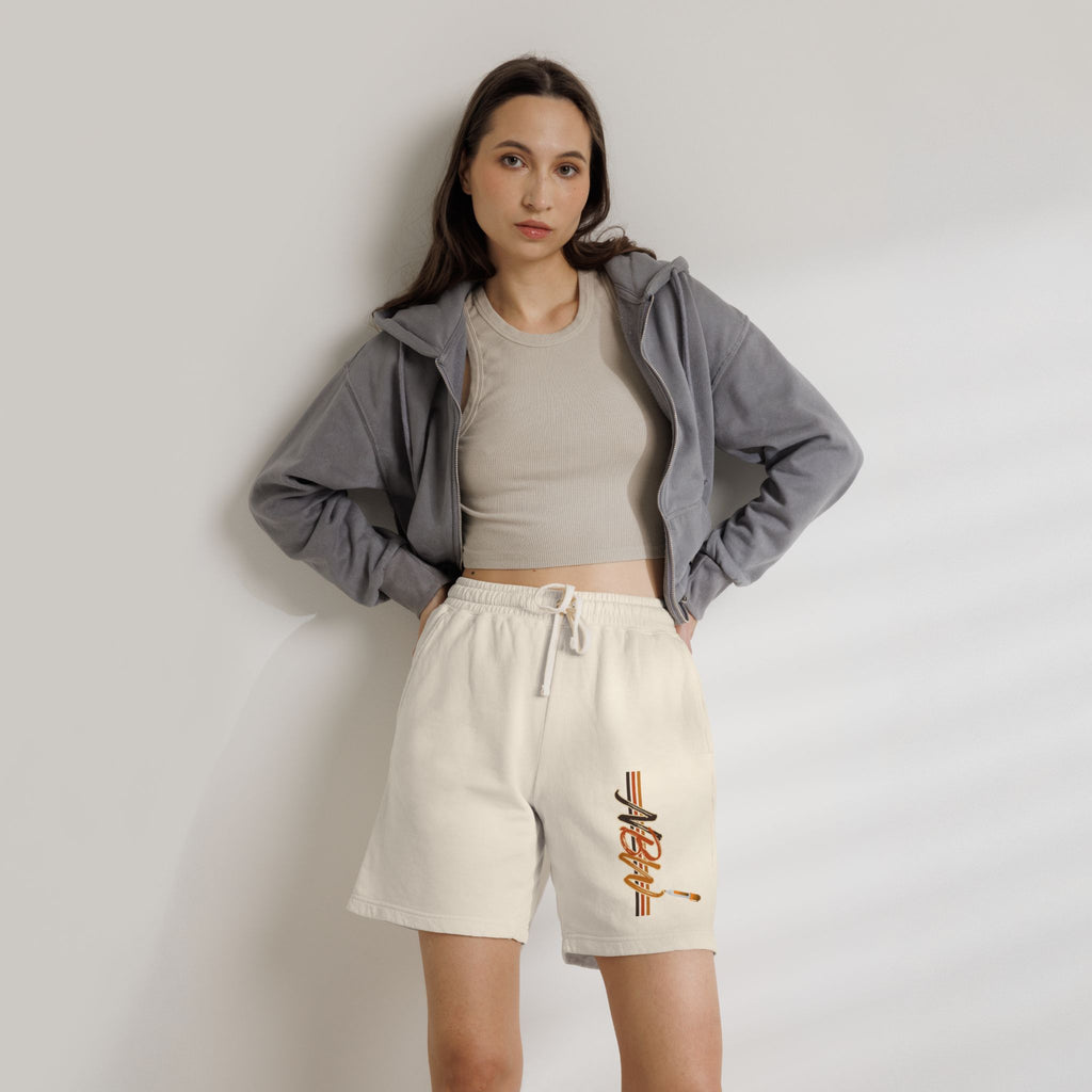 MBW Sweat Shorts — Retro Stripe 'Alone' Graphic Lightweight Fleece