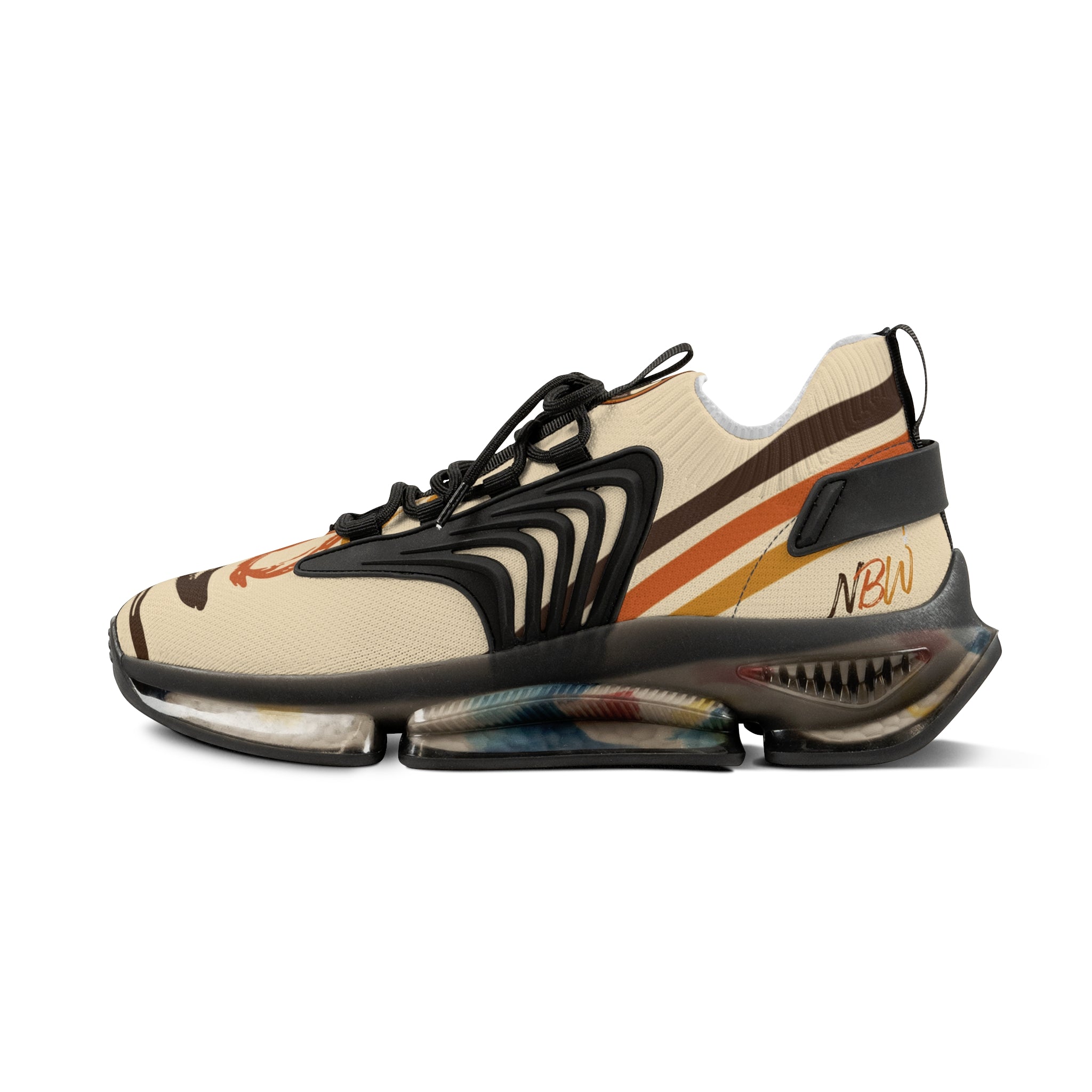 Mesh Running Sneakers — Lightweight Beige Graphic Athletic Shoes