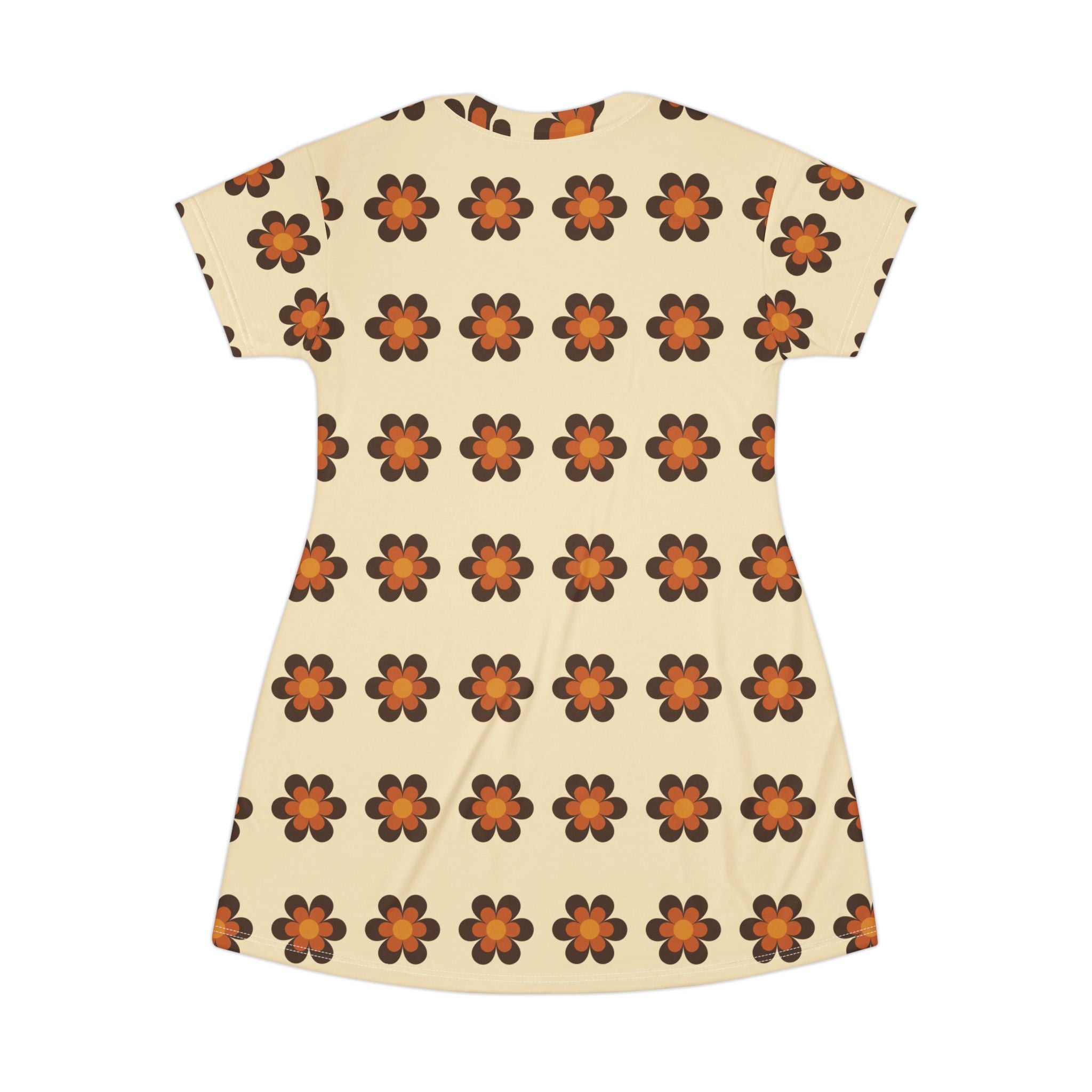 NBW Retro Baige Daisy T-Shirt Dress — 70s Floral AOP Print