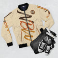 Men's Bomber Jacket — Beige 'NBW' Script Logo All-Over Print