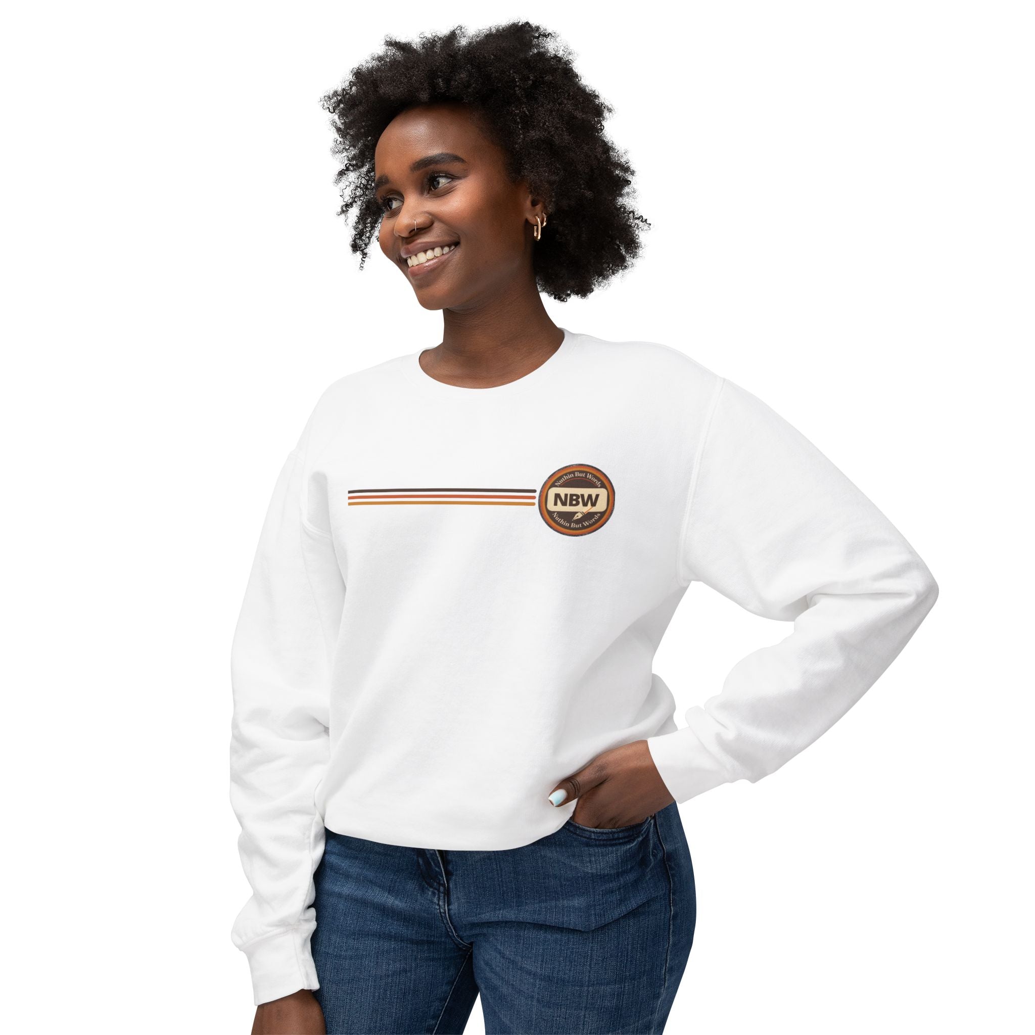 Crewneck Sweatshirt — Retro NBW Stripe Logo Lightweight Pullover
