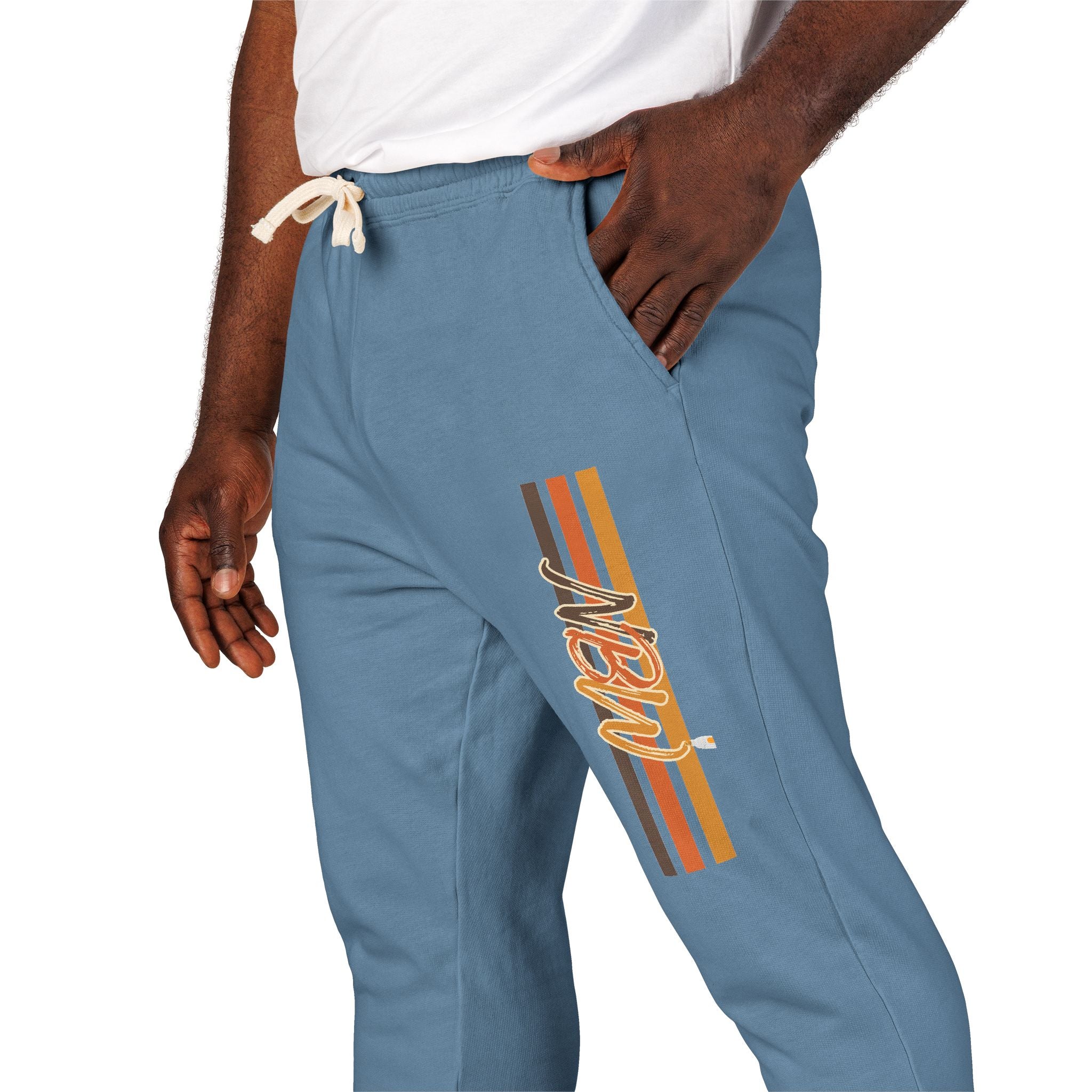 Men's Comfort Color Olive 'Navy' Graphic NBW Sweatpants — Casual Fleece Joggers with Side Print