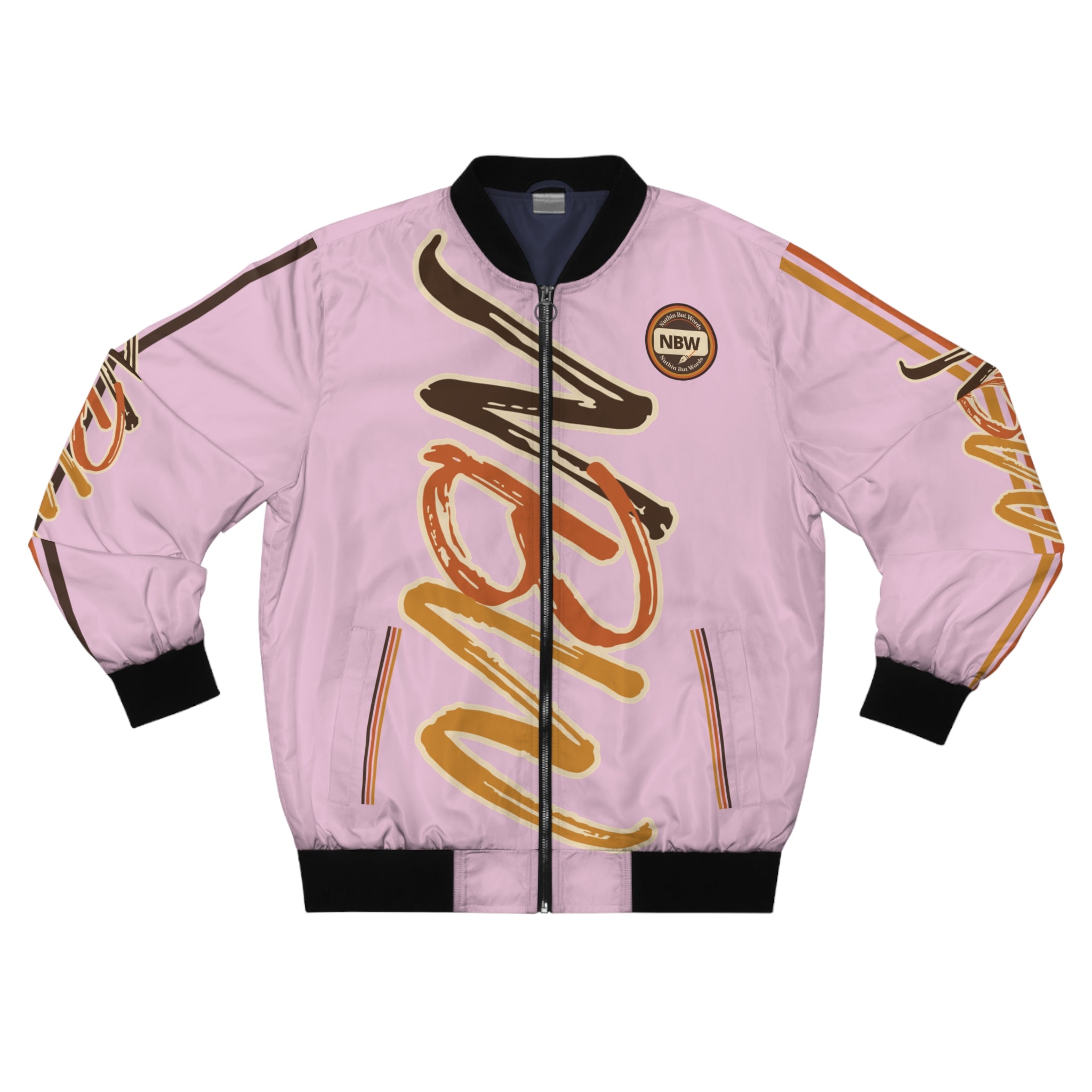 Men's Bomber Jacket —Blossom 'NBW' Script Logo All-Over Print