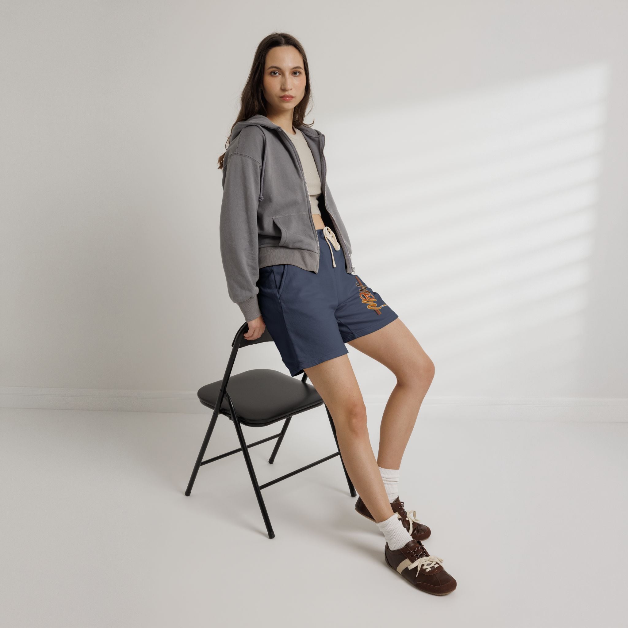 MBW Sweat Shorts — Retro Stripe 'Alone' Graphic Lightweight Fleece