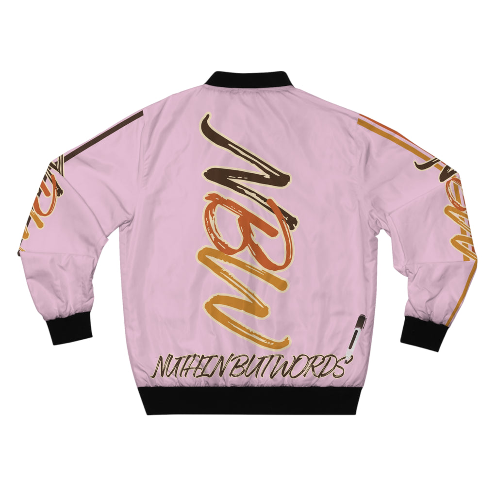Men's Bomber Jacket —Blossom 'NBW' Script Logo All-Over Print