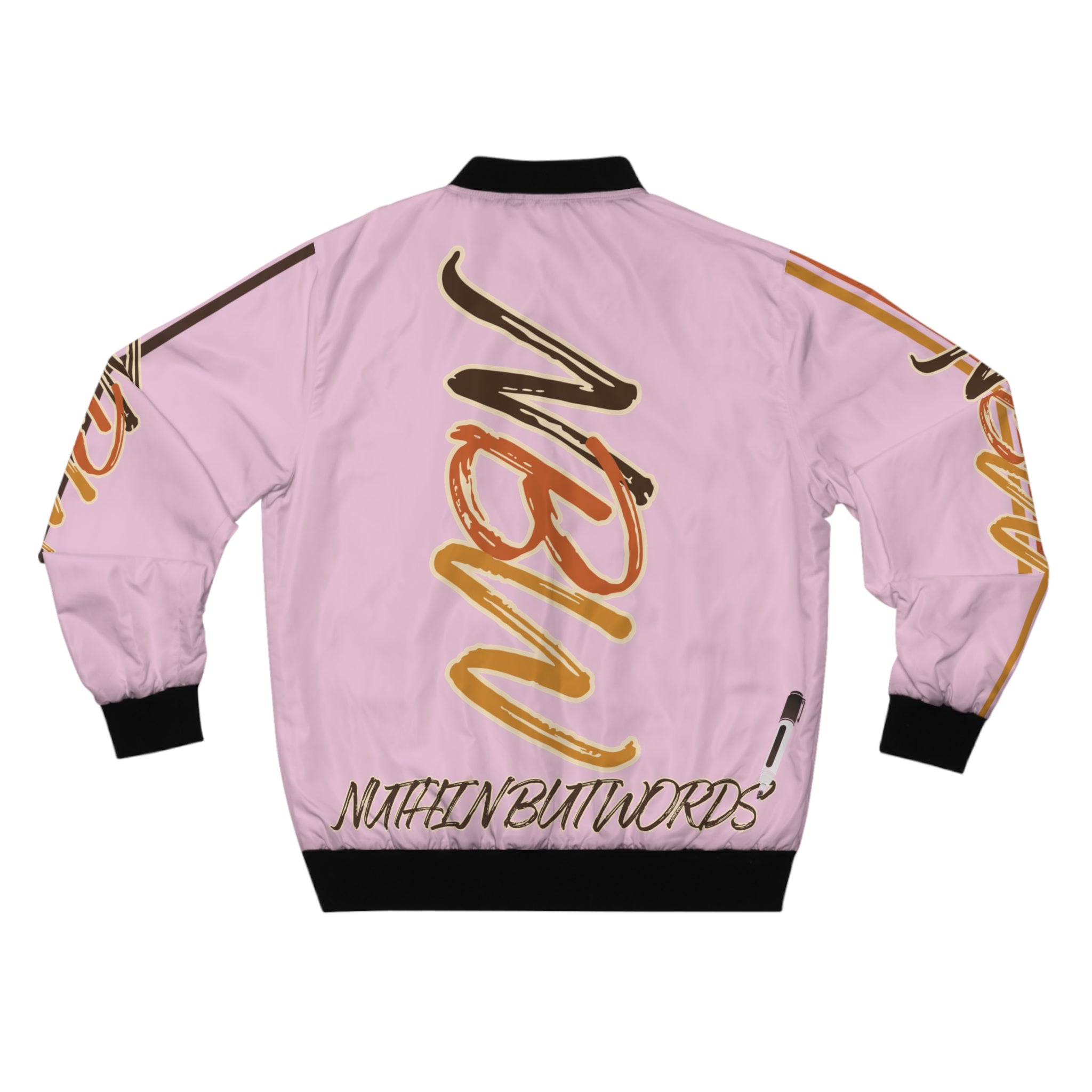 Men's Bomber Jacket —Blossom 'NBW' Script Logo All-Over Print
