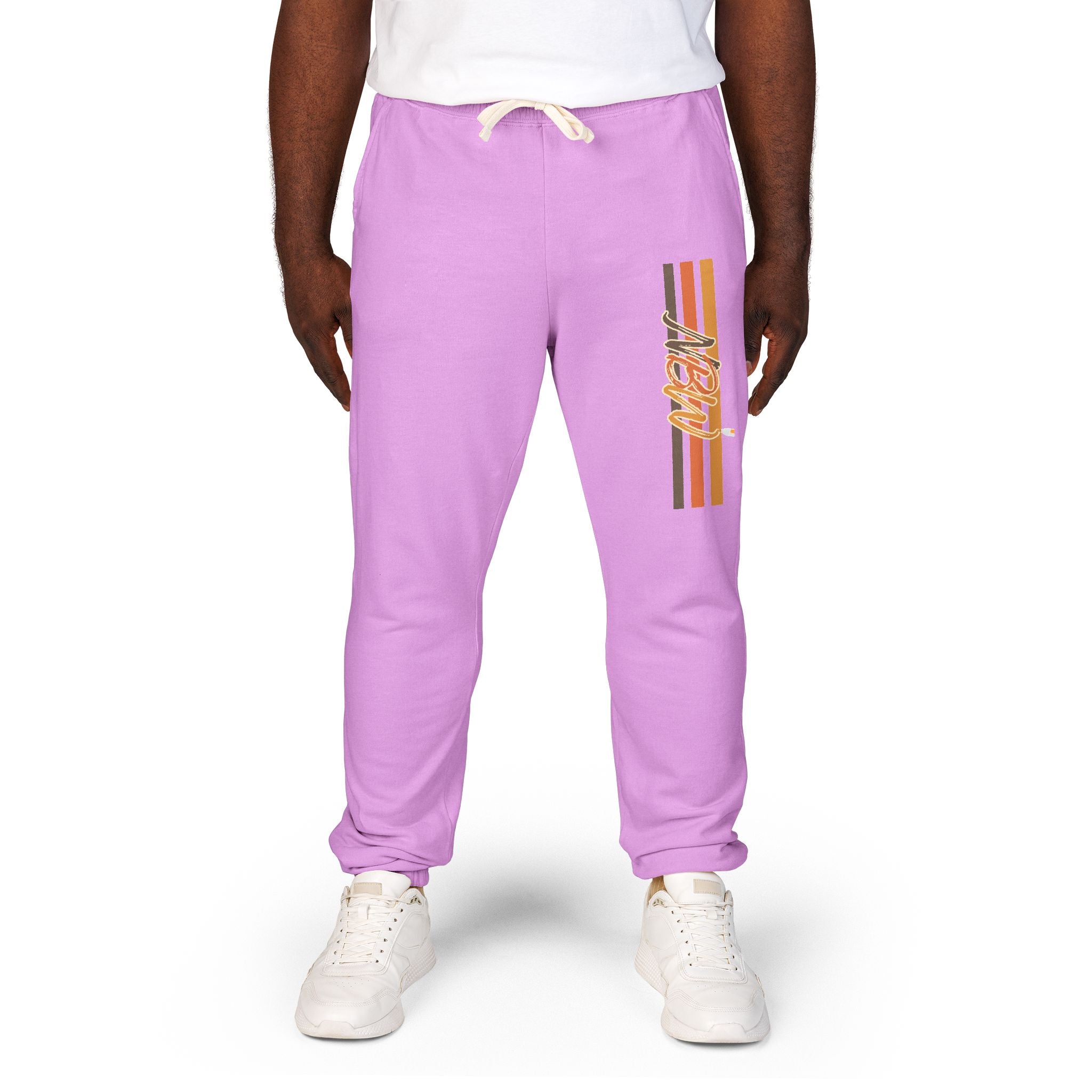 Men's Comfort Color Olive 'Navy' Graphic NBW Sweatpants — Casual Fleece Joggers with Side Print