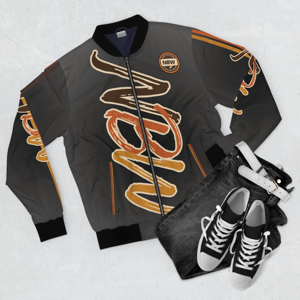 Men's Bomber Jacket —Pepper 'NBW' Script Logo All-Over Print