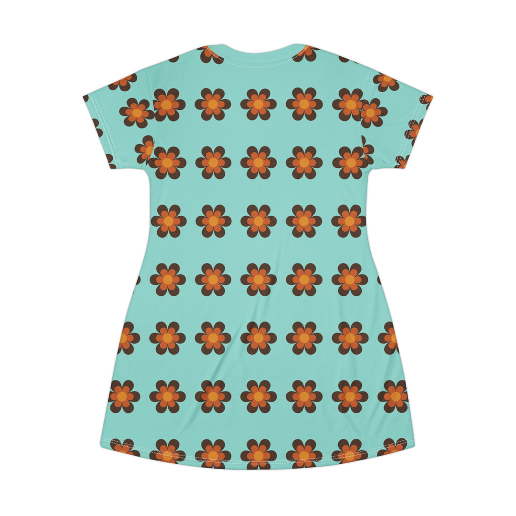 NBW Retro Chambray Flower All-Over Print T-Shirt Dress