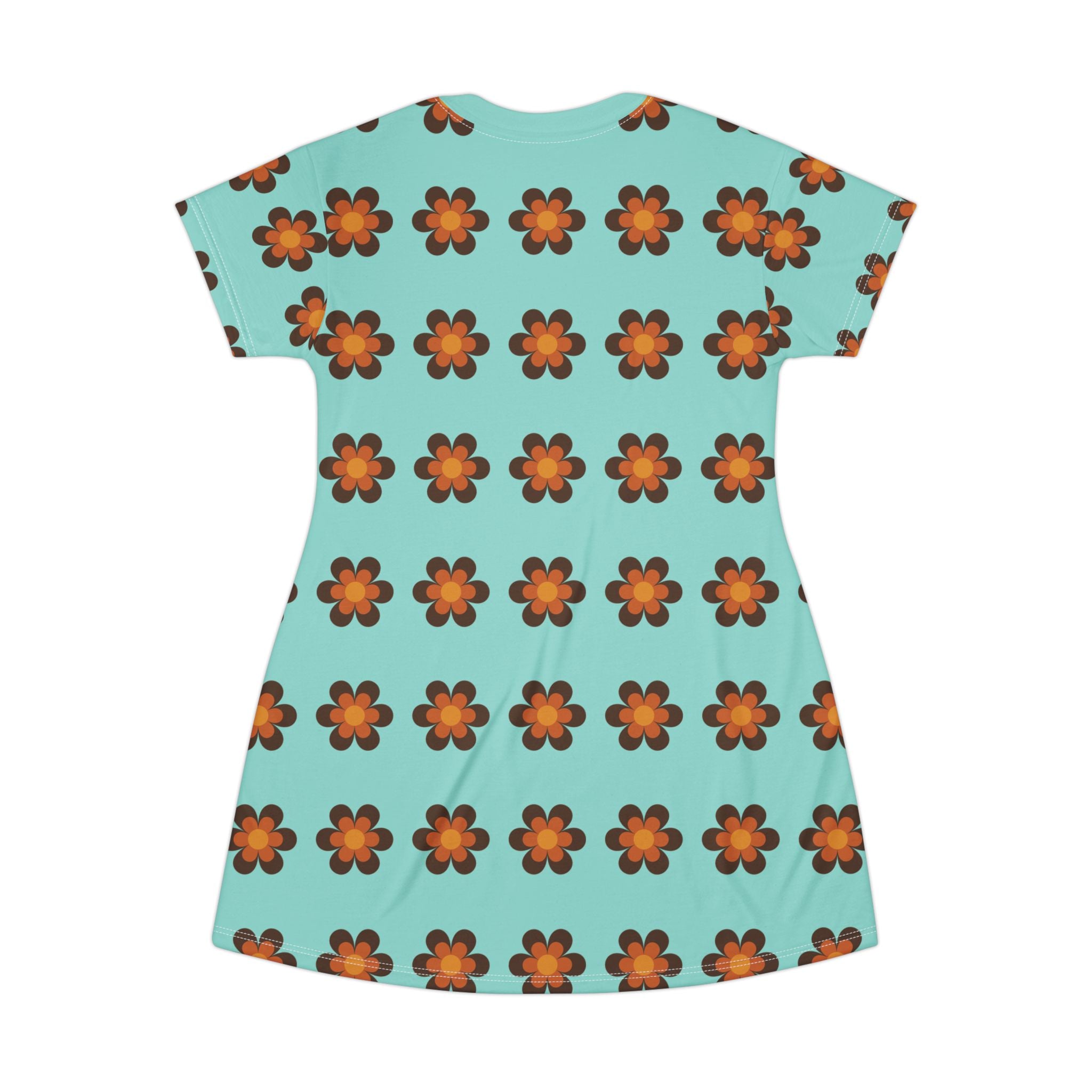 NBW Retro Chambray Flower All-Over Print T-Shirt Dress