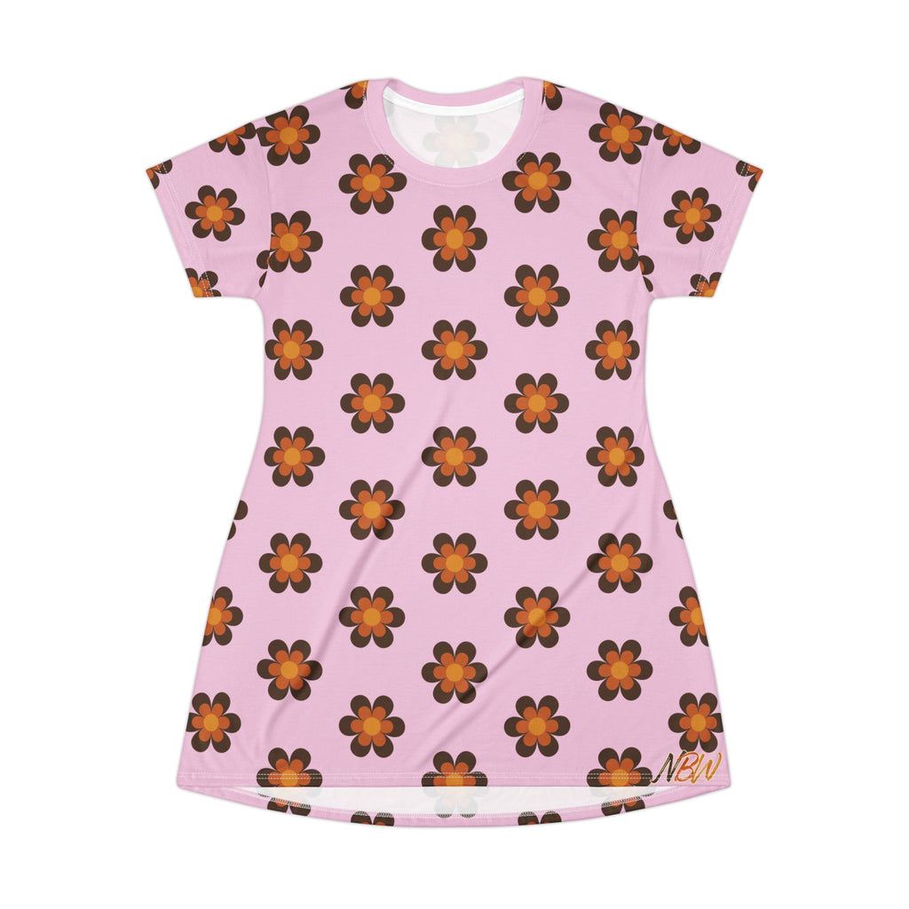 NBW Blosom Retro Daisy T‑Shirt Dress — All‑Over Print Floral Shift Dress