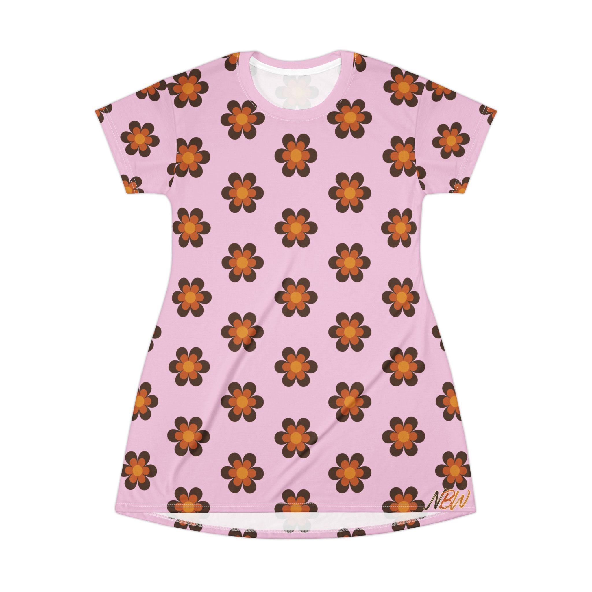 NBW Blosom Retro Daisy T‑Shirt Dress — All‑Over Print Floral Shift Dress