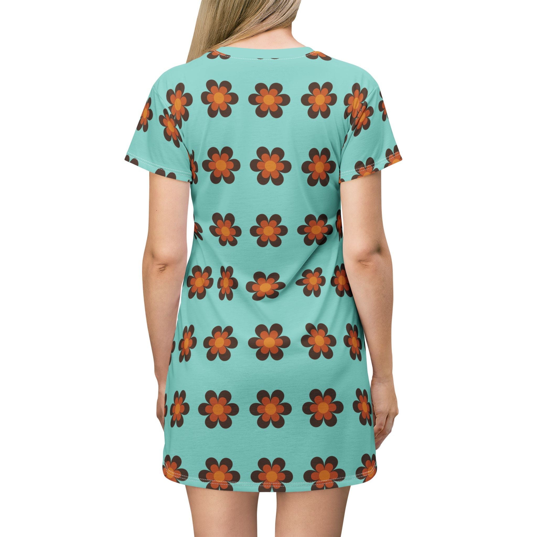 NBW Retro Chambray Flower All-Over Print T-Shirt Dress