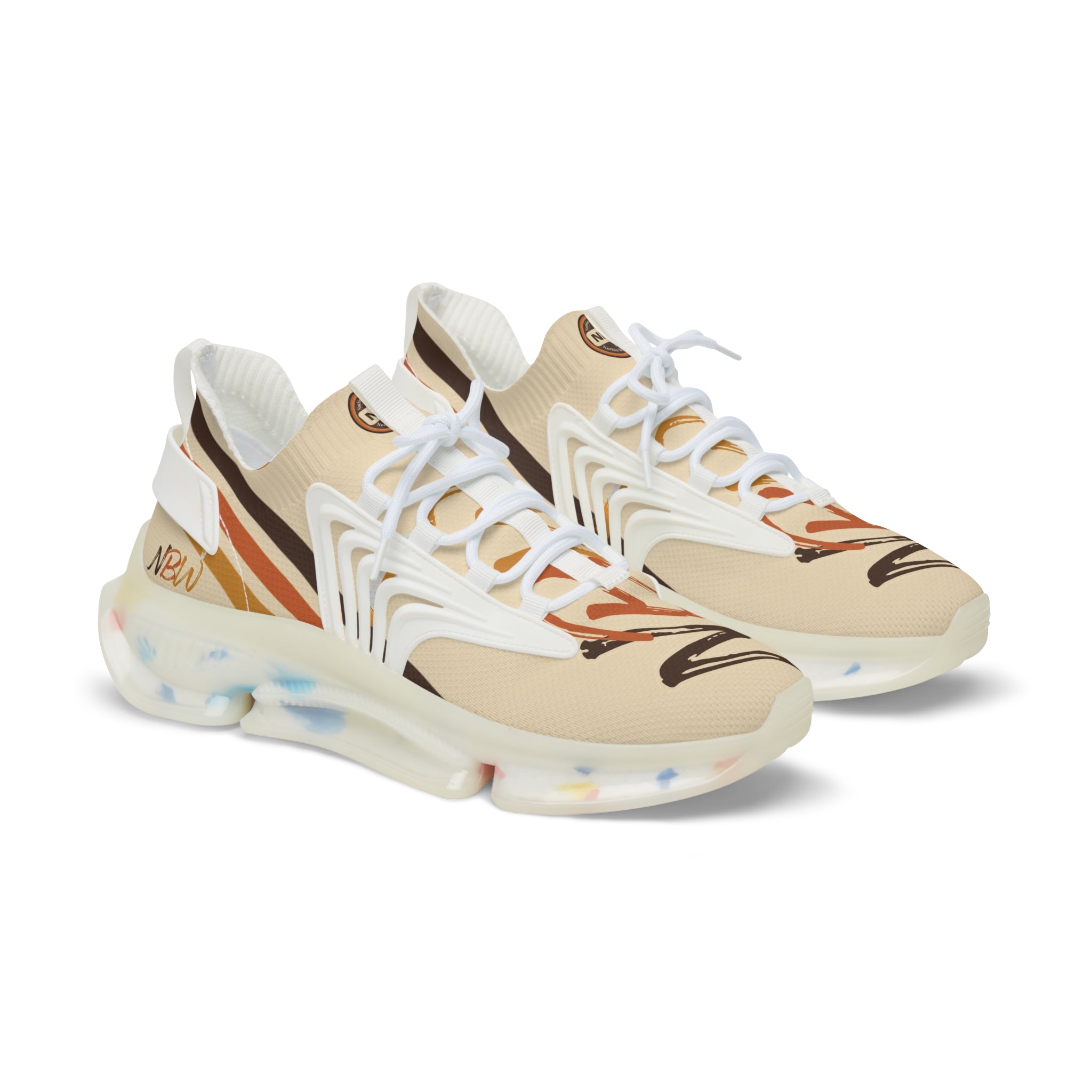 Mesh Running Sneakers — Lightweight Beige Graphic Athletic Shoes