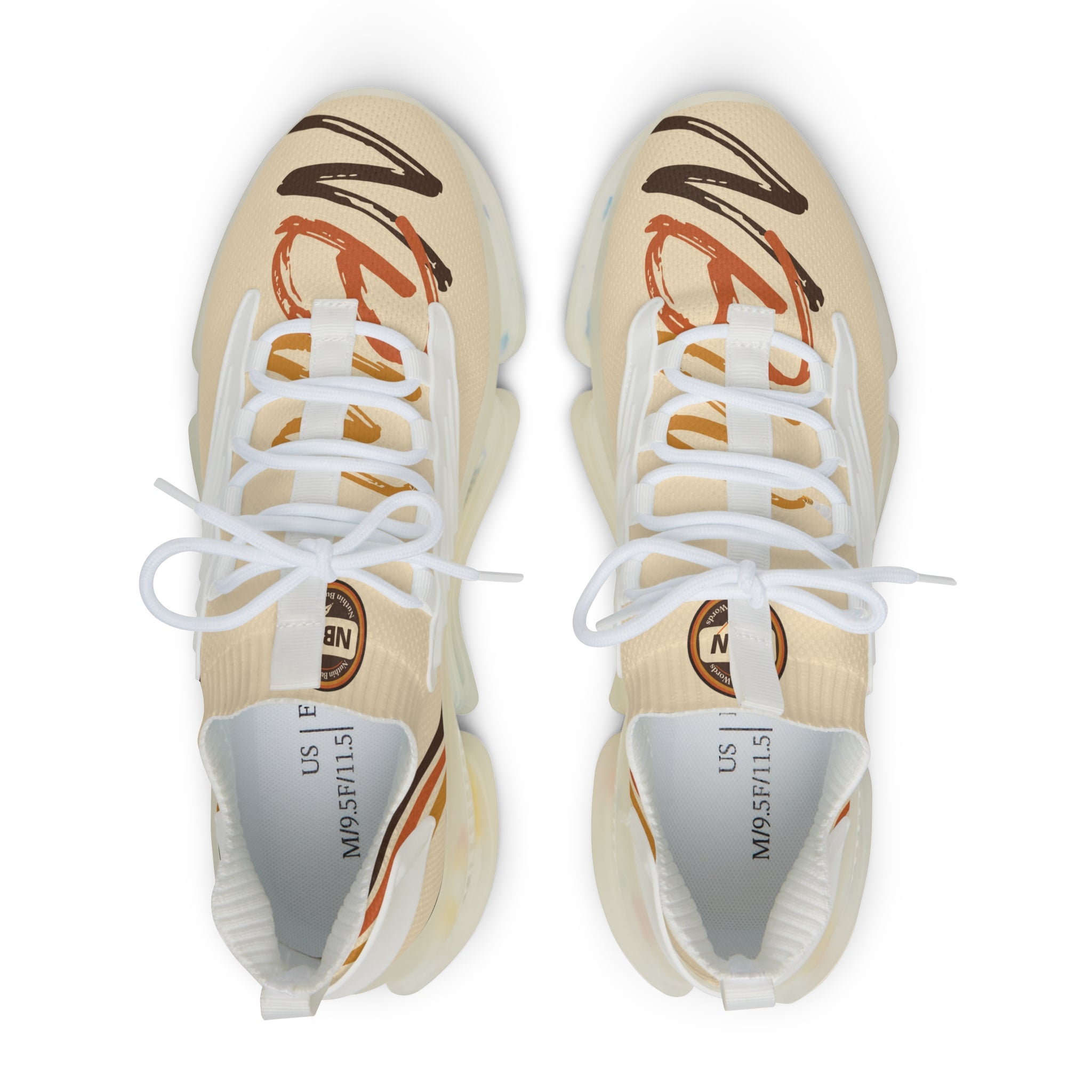 Mesh Running Sneakers — Lightweight Beige Graphic Athletic Shoes