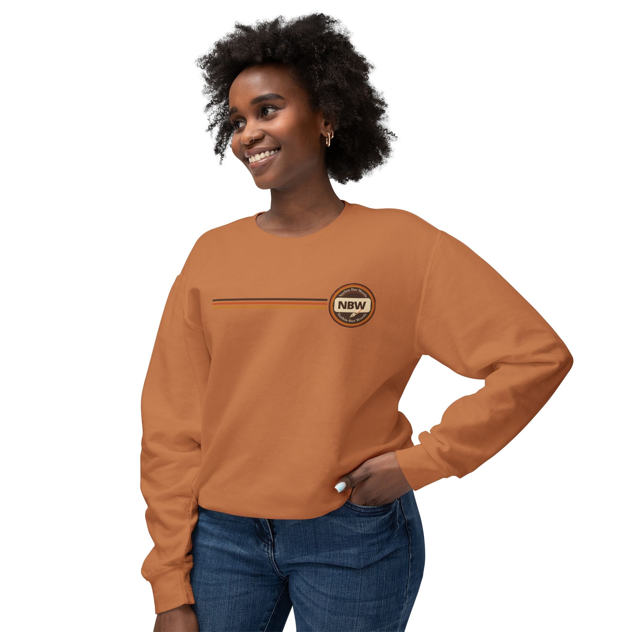 Crewneck Sweatshirt — Retro NBW Stripe Logo Lightweight Pullover