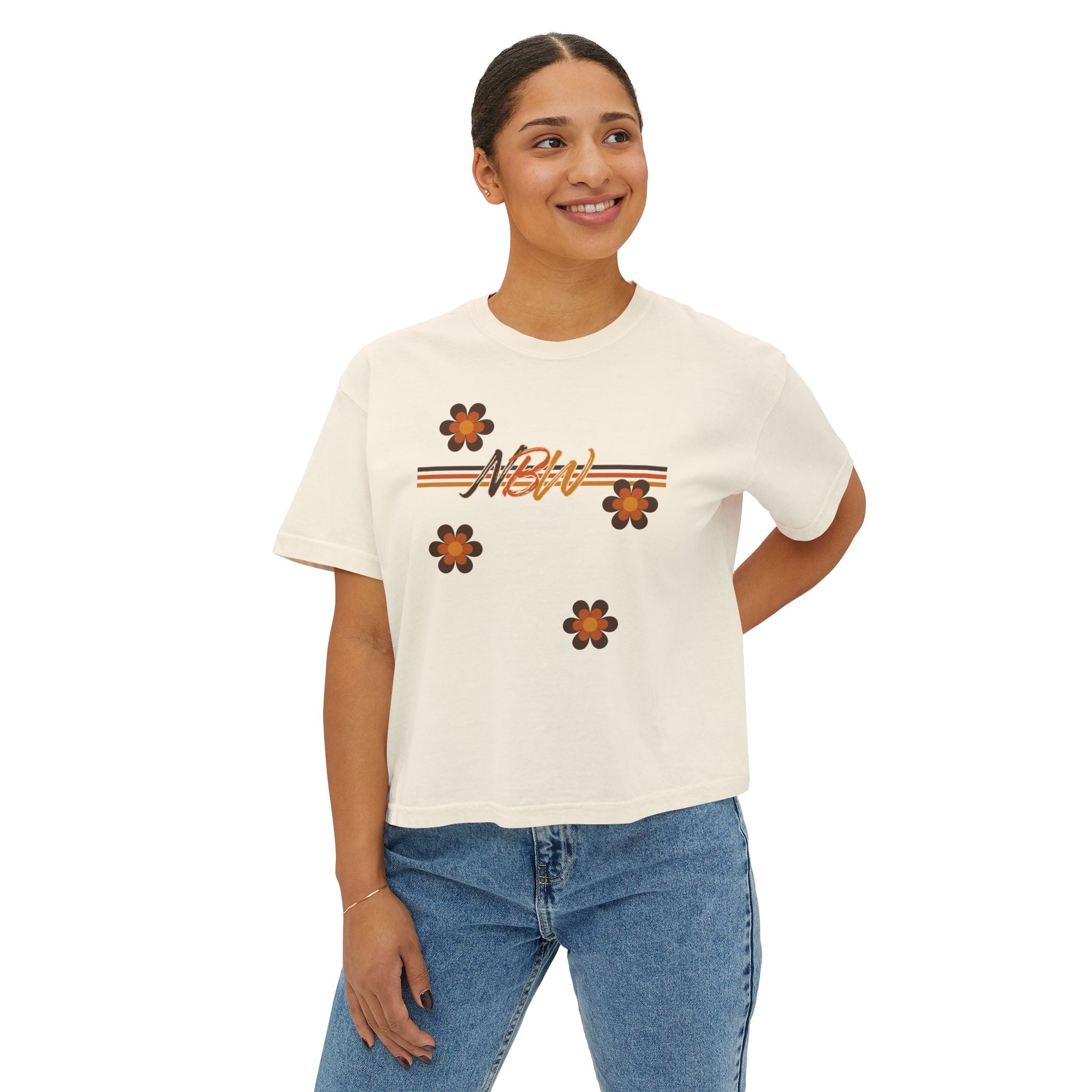 NBM Retro Floral 'New' Boxy Tee — 70s Daisy Graphic Women's Shirt