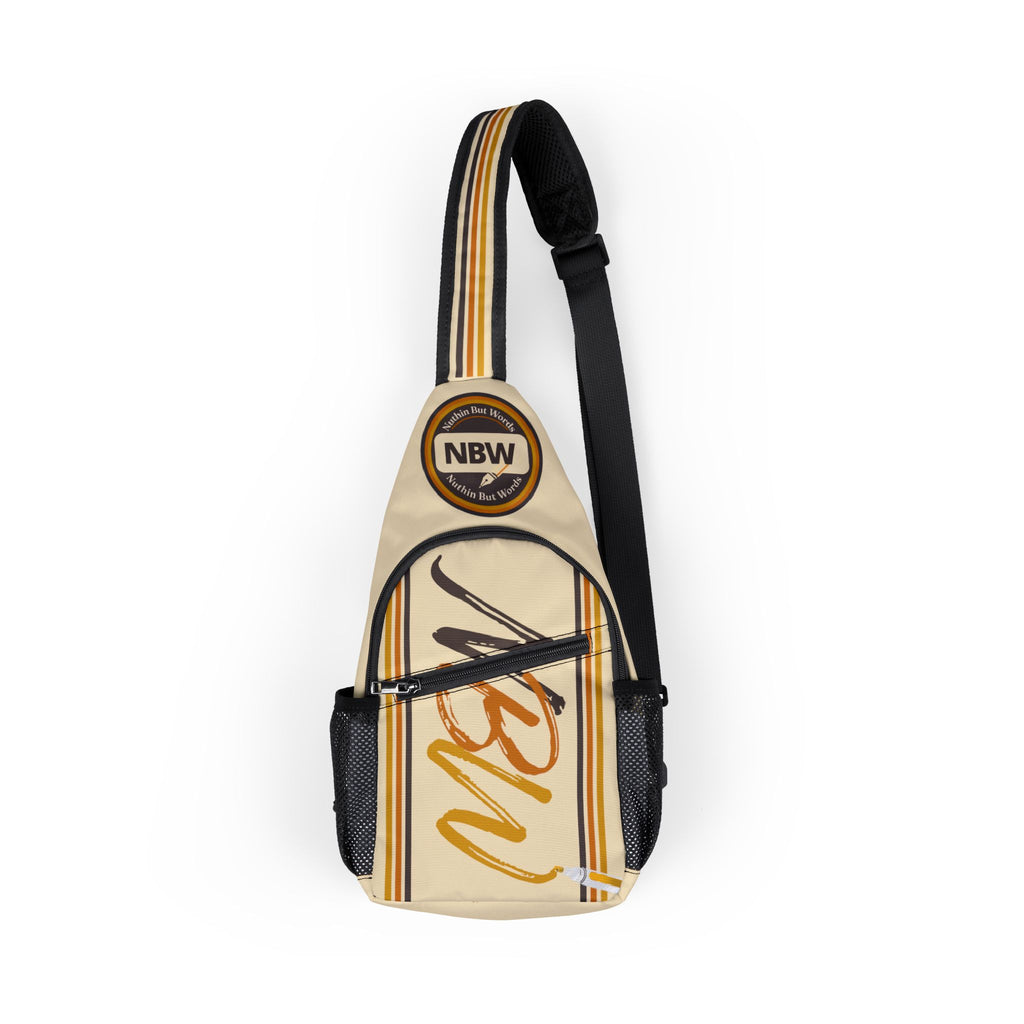 NBW Retro Stripe Chest Bag –Ivory Sling Pack with Script