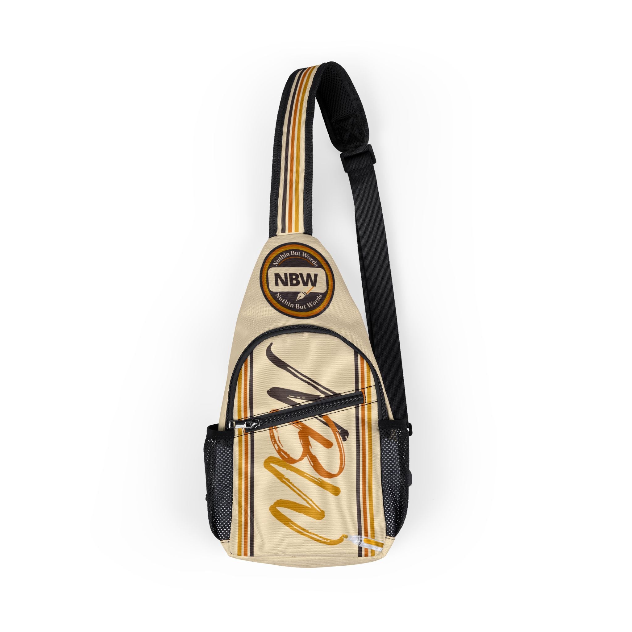 NBW Retro Stripe Chest Bag –Ivory Sling Pack with Script