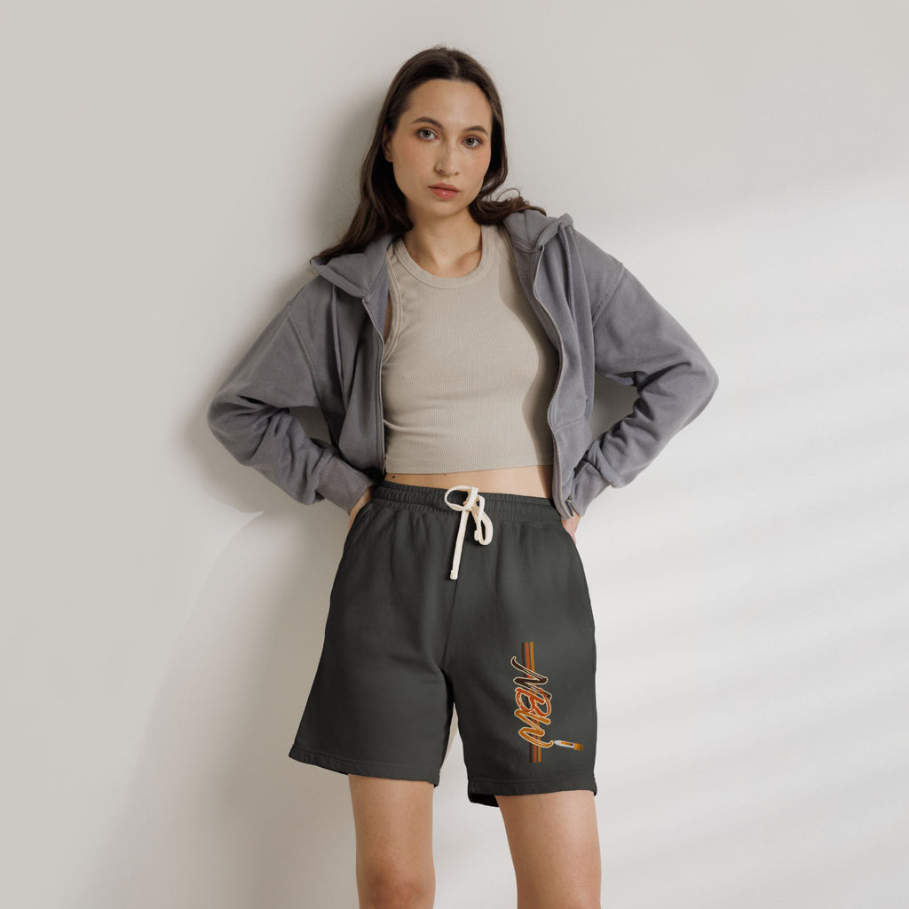 MBW Sweat Shorts — Retro Stripe 'Alone' Graphic Lightweight Fleece